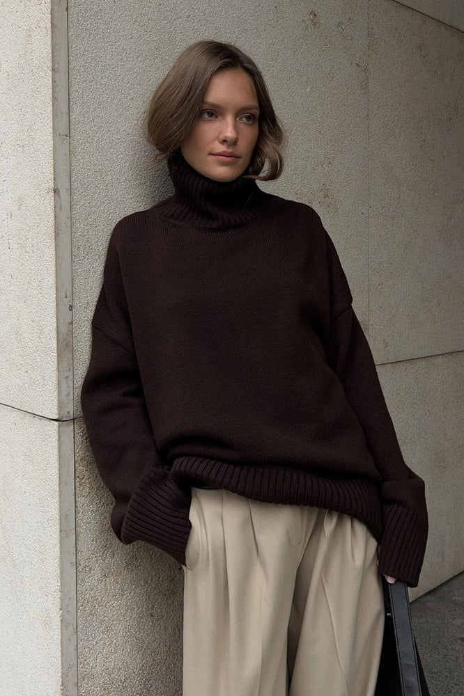 Shaping High Neck Knitted Sweater