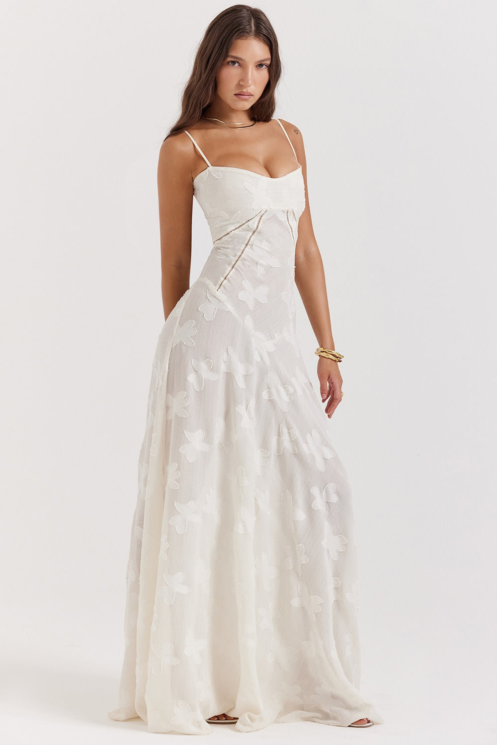 Lace Ribbon Romantic Style Maxi Dress