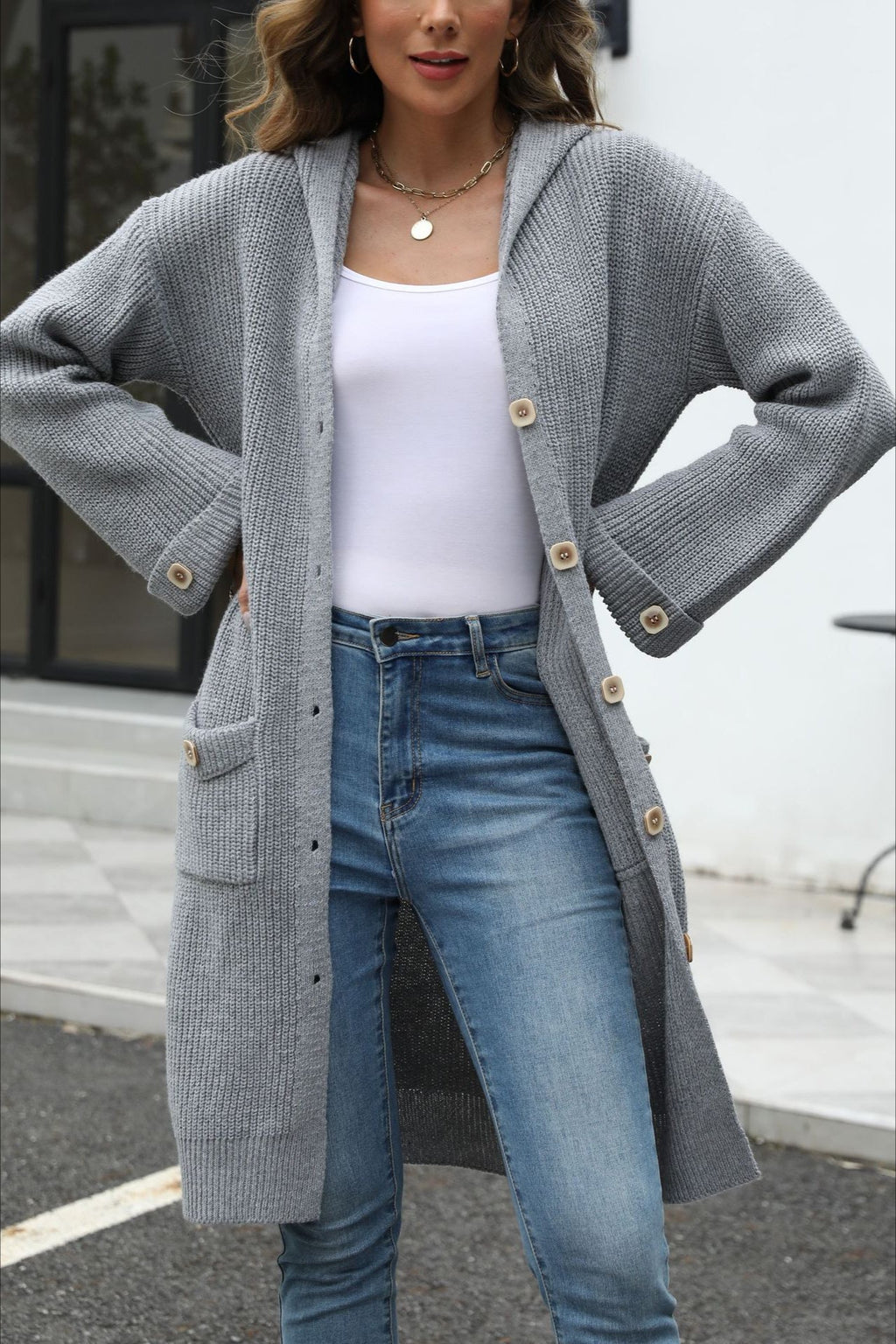 V-Neck Relaxed Plain Knit Cardigan