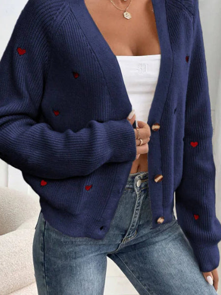 Heart Stitch V-Neck Knit Cardigan
