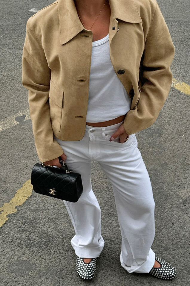 Lapel Faux Suede Mini Coat