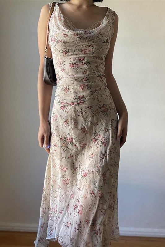 Chic Asymmetrical Wrap Slim Maxi Floral Dress