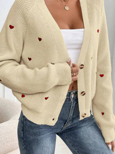 Heart Stitch V-Neck Knit Cardigan
