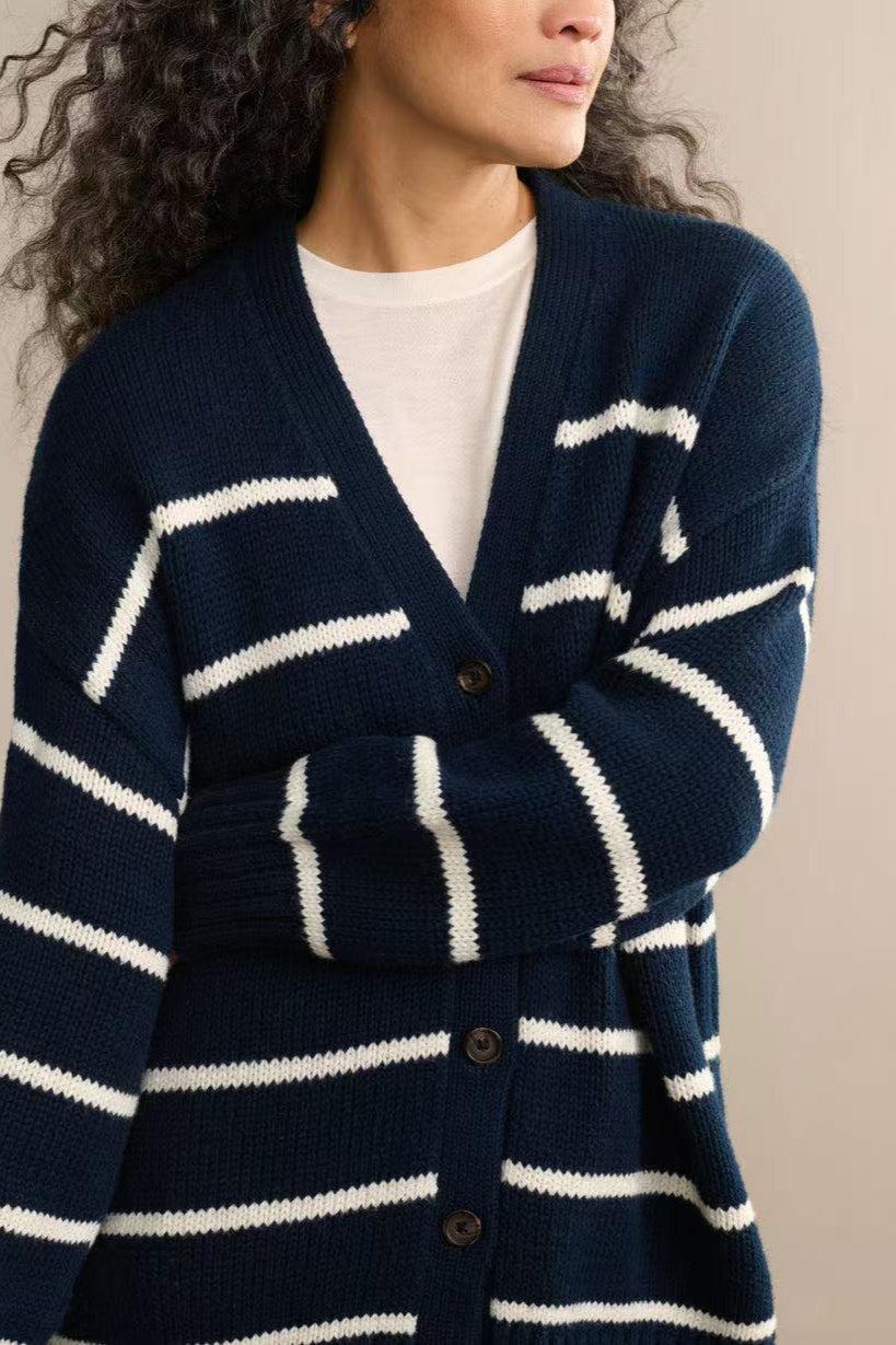 Flowy Striped V-Neck Casual Knit Cardigan