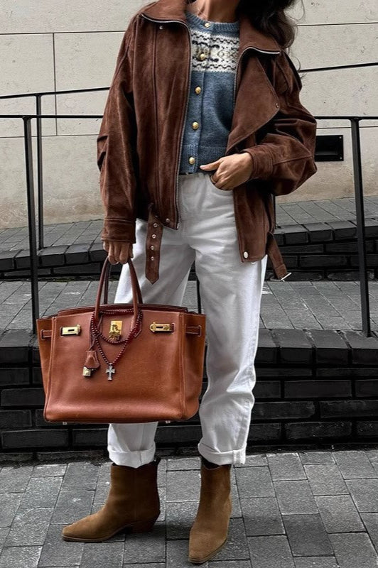 Loose Fit Brown Vintage Coat