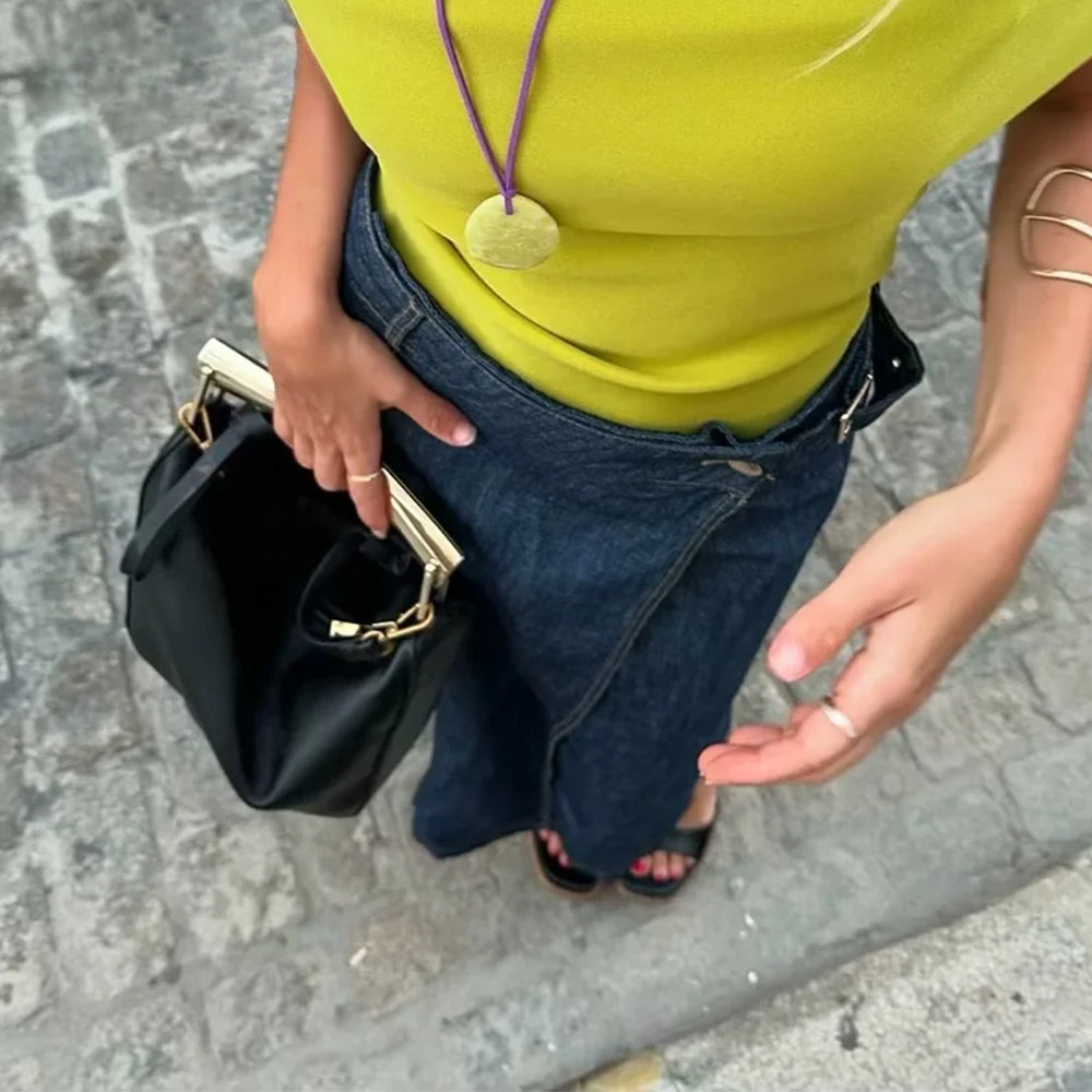 Vintage Loose Denim Long Skirt with Sashes