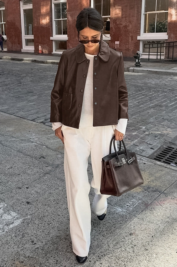 Classic Brown PU Cropped Coat