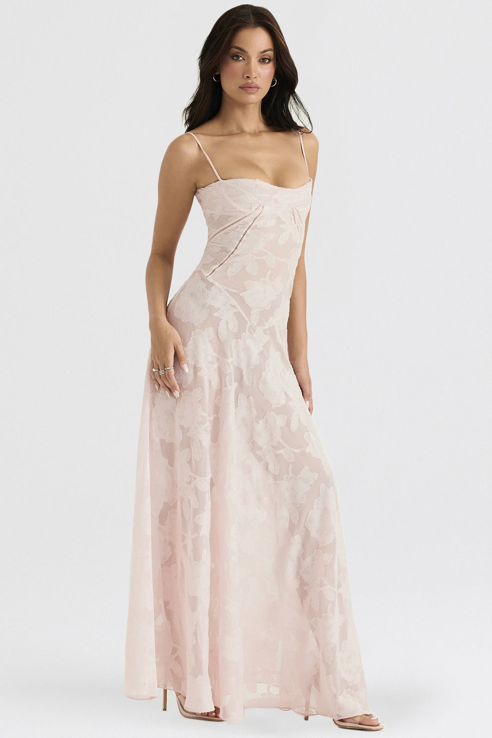 Lace Ribbon Romantic Style Maxi Dress