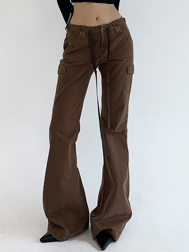 Brown Low Waist Slim Flared Jean