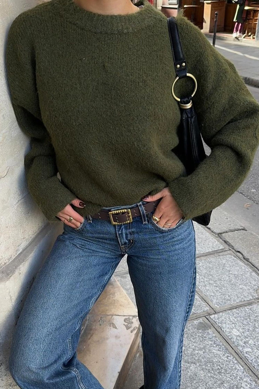 Plain Ribbed Long Sleeve Knit Sweater