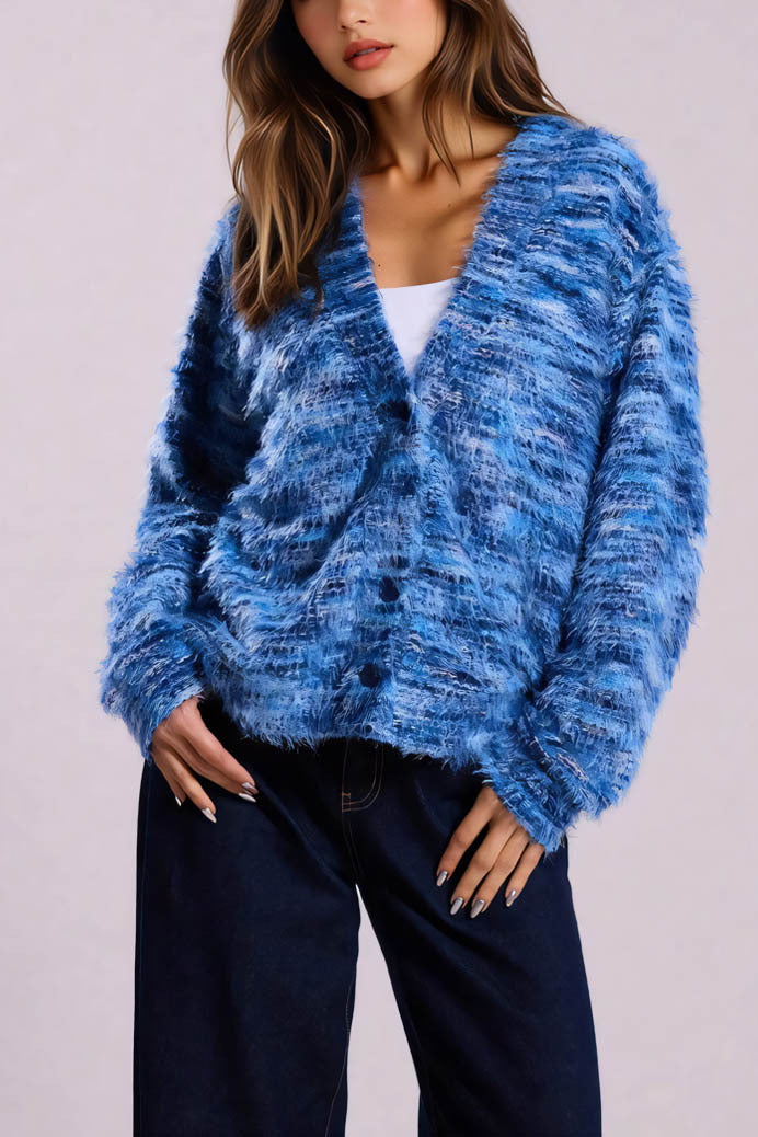 Vibrant Striped V-Neck Relaxed Knit Cardigan