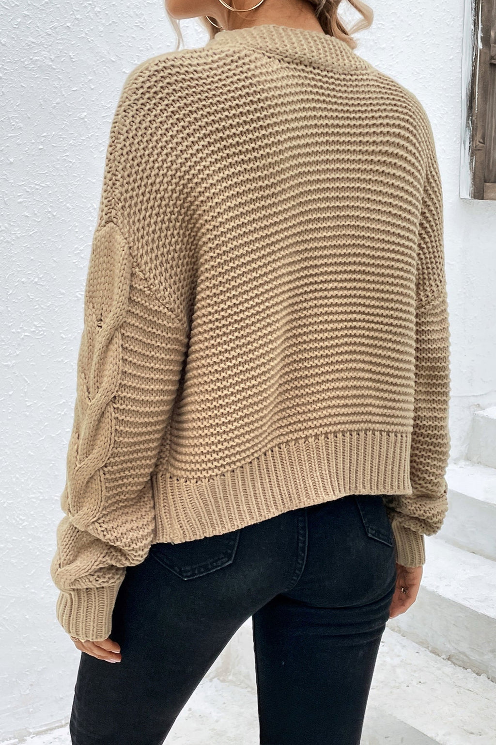 Ribbed Plain Long Sleeve Knit Cardigan