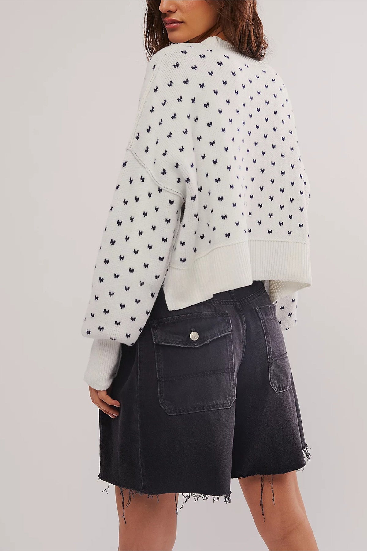 Cropped Butterfly Design Sweater
