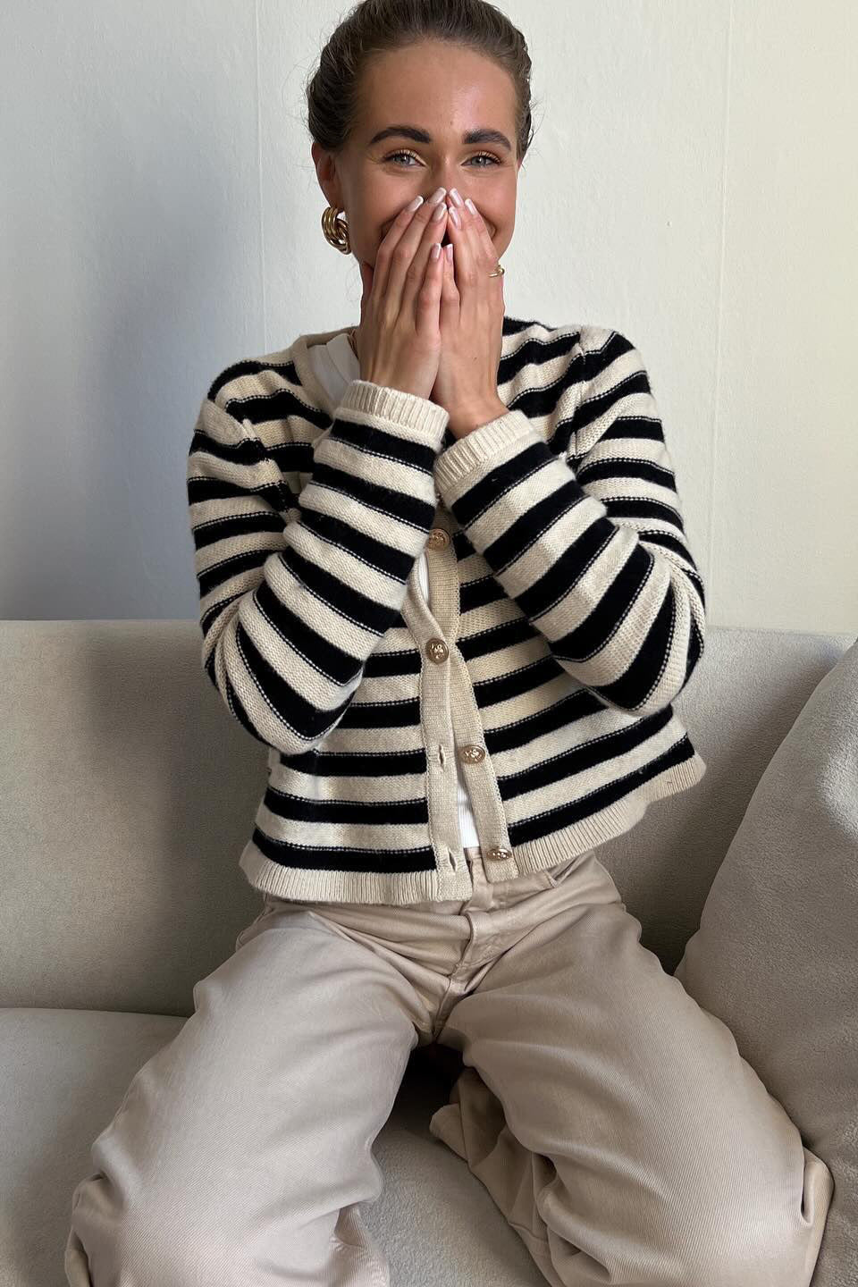 Light Striped Knit Cardigan