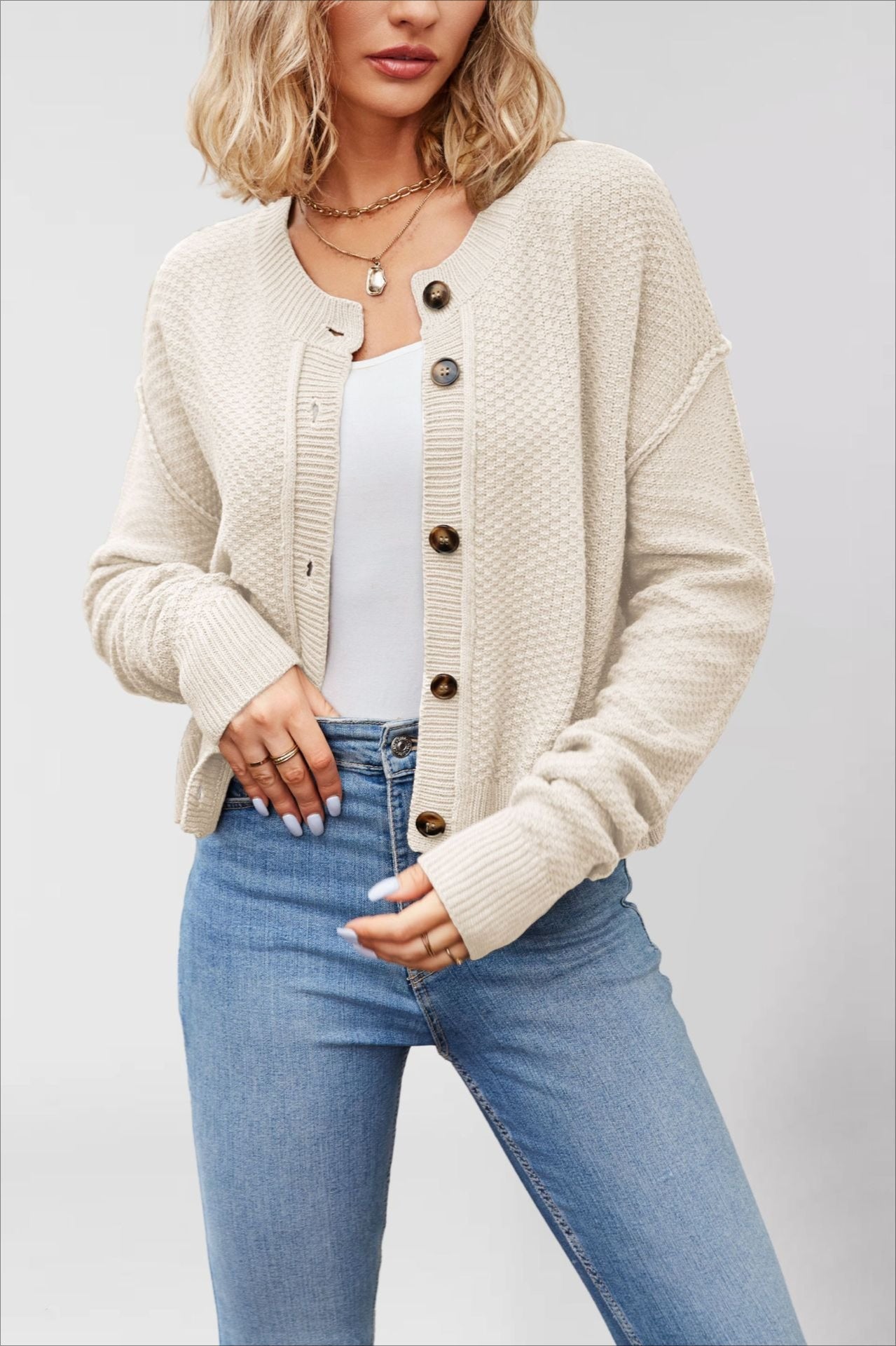 Single Button Knitted Sweater