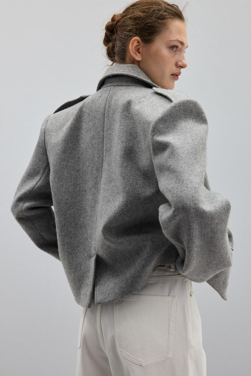 Notch Lapel Epaulet Wool Blend Loose Coat