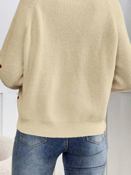 Heart Stitch V-Neck Knit Cardigan