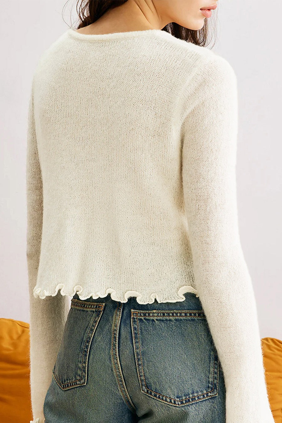 Slim Floral Ruffle Knit Cardigan
