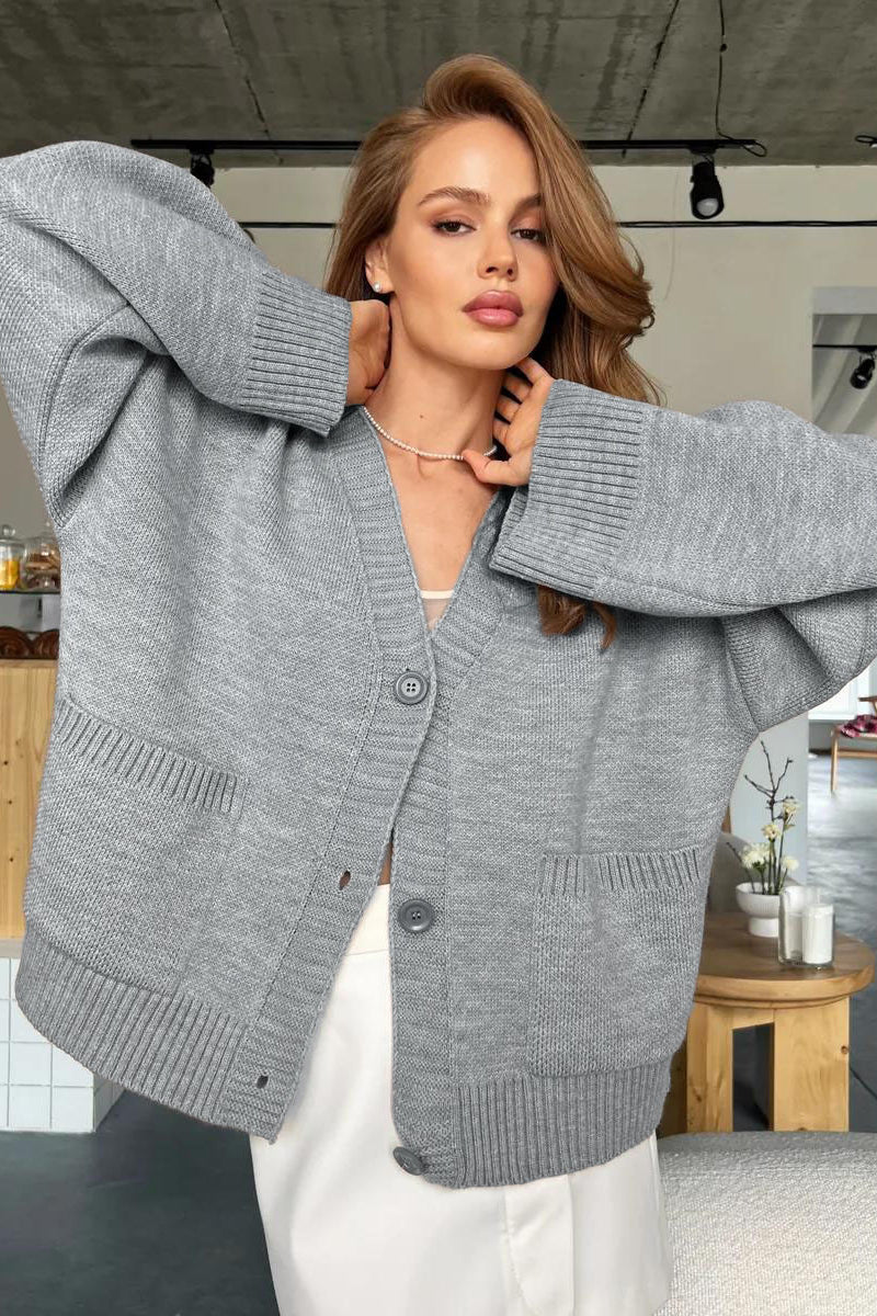 V-Neck Pocket Relaxed Knit Cardigan