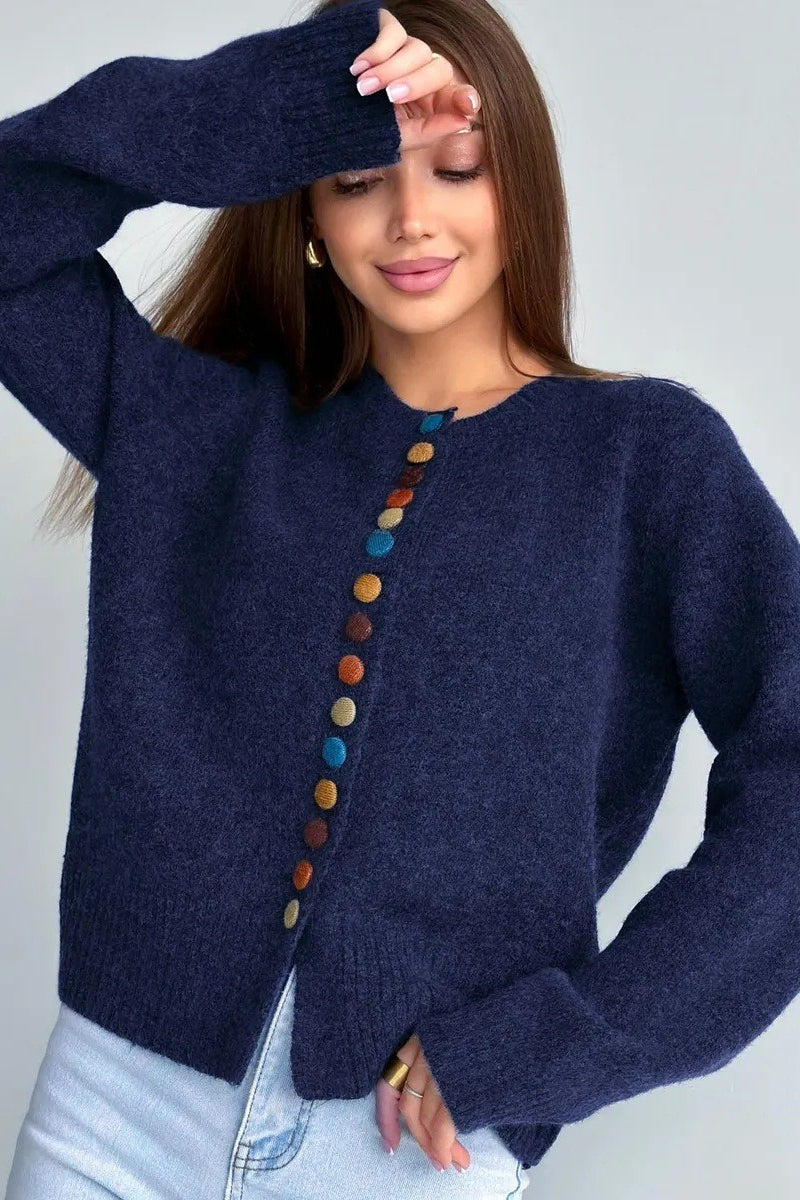 Color Button Knit Cardigan Sweater