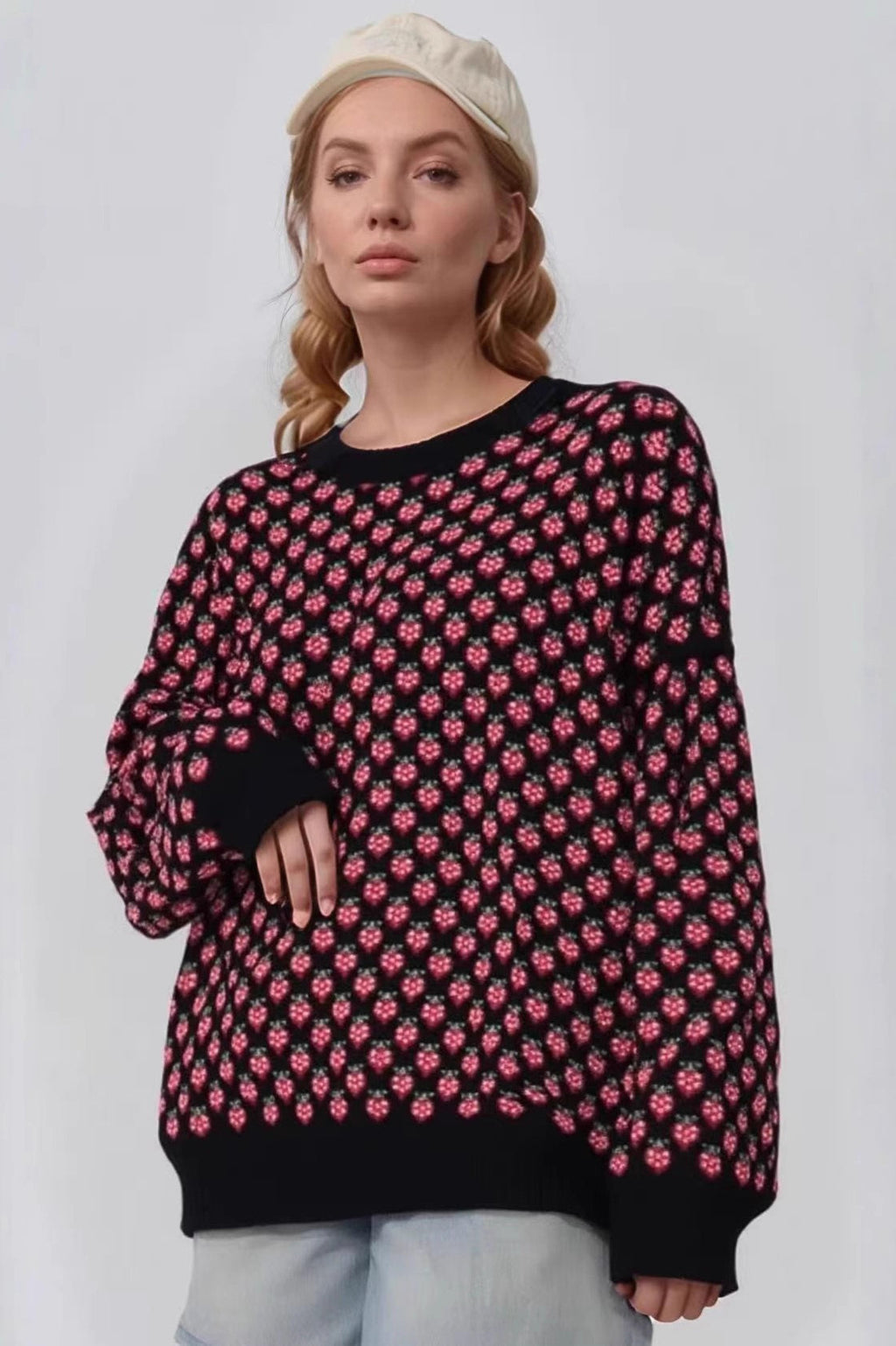 Strawberry Pattern Knit Sweater