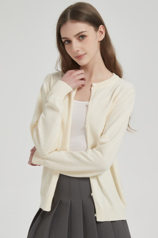 Cotton Crew-Neck Light Knit Cardigan