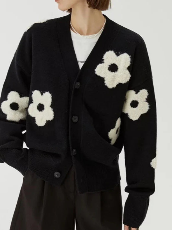 Jacquard V-Neck Knit Cardigan