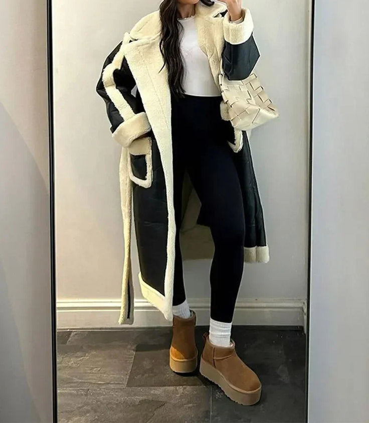 Lambswool Patchwork Leather Coat