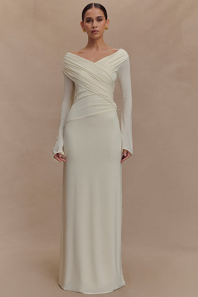 V-Neck Slim Ruched Maxi Dress