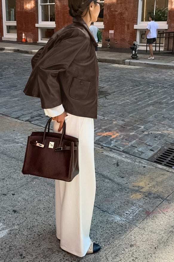 Classic Brown PU Cropped Coat