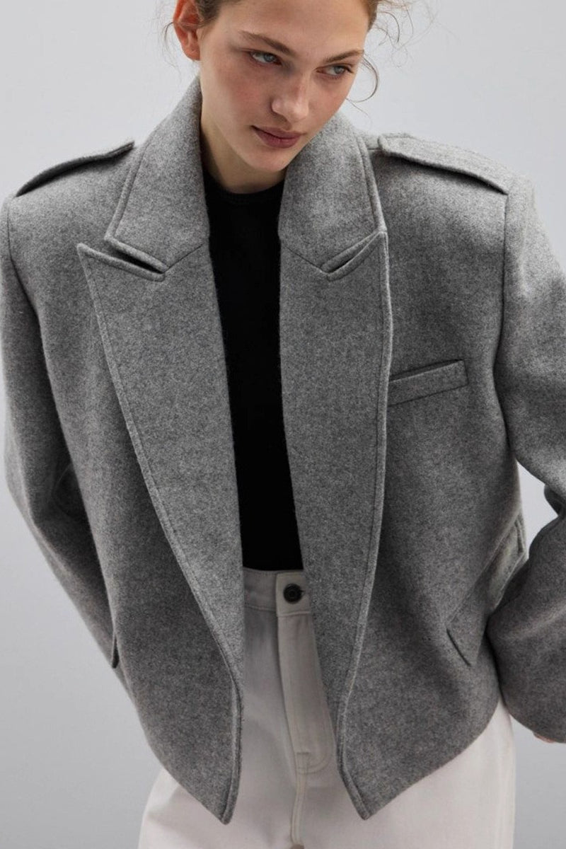 Notch Lapel Epaulet Wool Blend Loose Coat