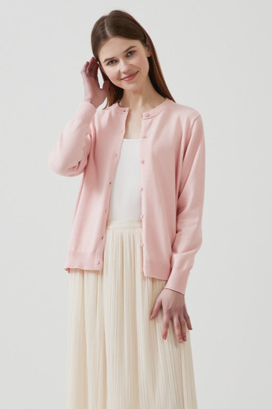 Cotton Crew-Neck Light Knit Cardigan
