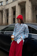 Relaxed Sailboat Pattern Pullover Sweater