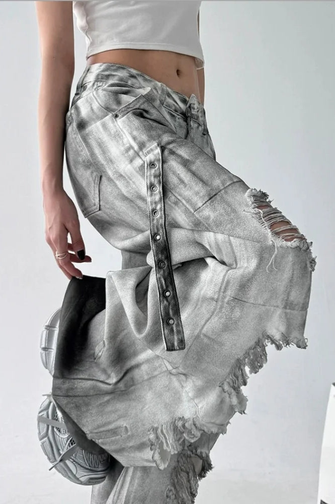 Washed Ripped Wide Leg Jean