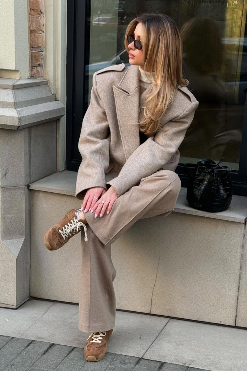 Notch Lapel Epaulet Wool Blend Loose Coat
