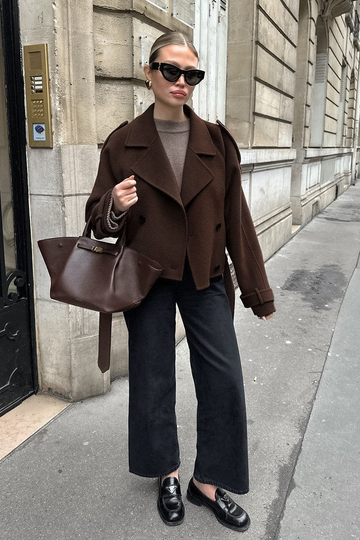 Double Breasted Wool Blend Coat