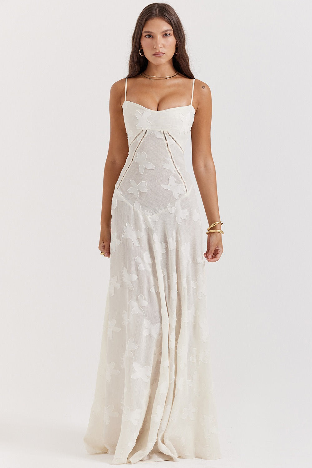 Lace Ribbon Romantic Style Maxi Dress