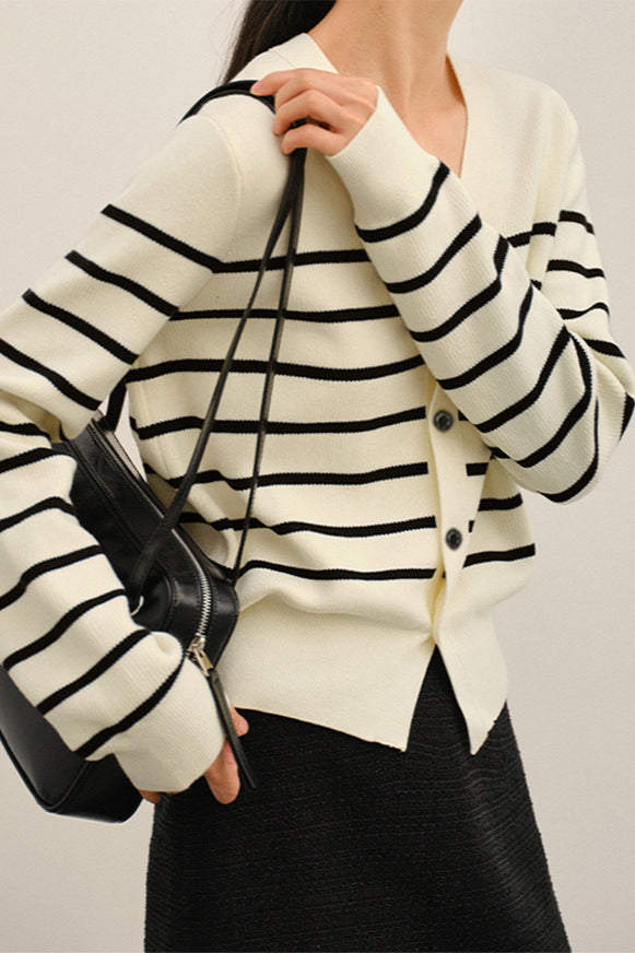 Striped V-Neck Colorblock Cardigan