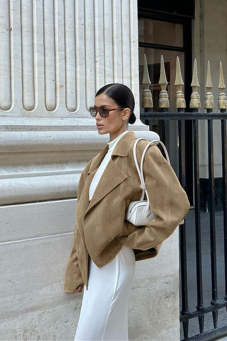 Retro Suede Lad-Style Notch Collar Coat