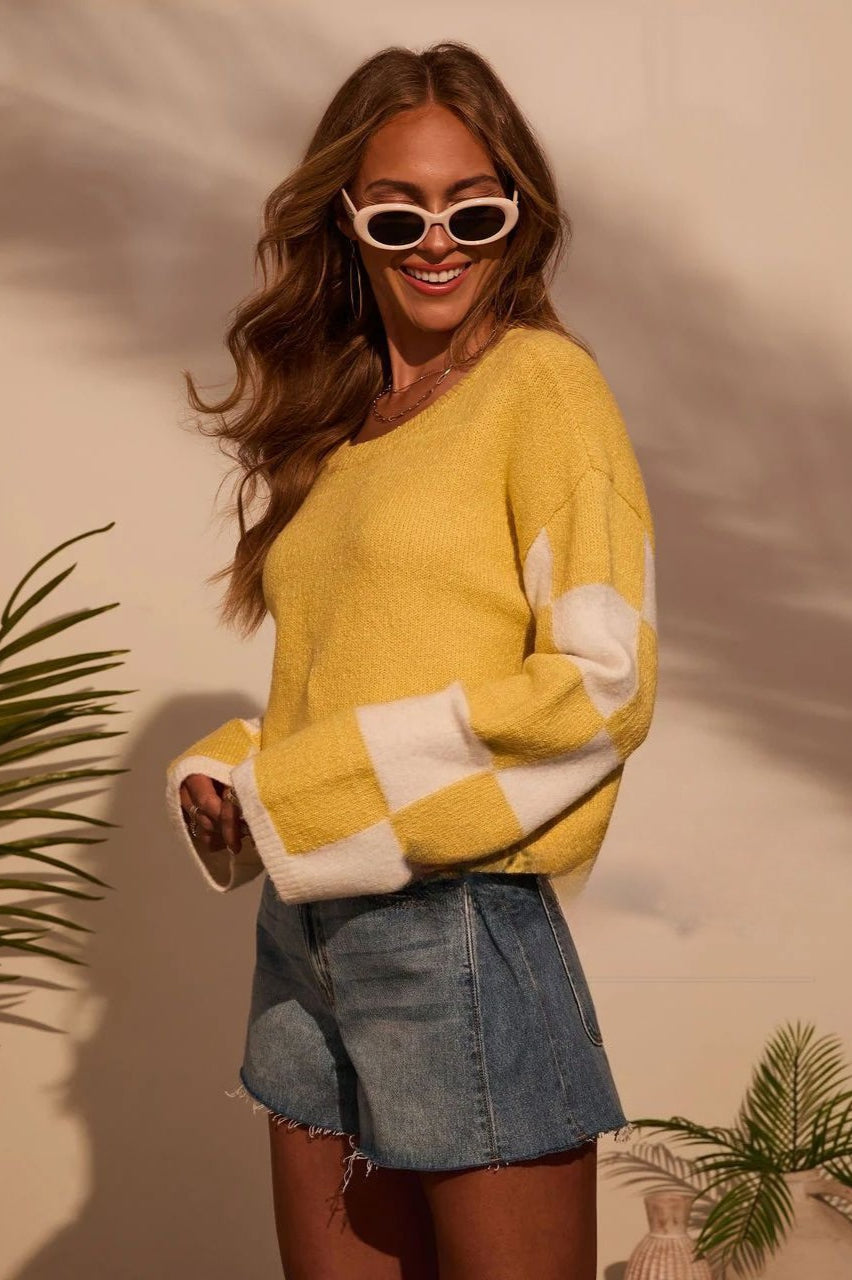 Colorblock Printed Knit Sweater