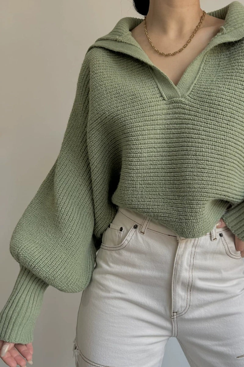 Long Sleeve Collared Knit Sweater