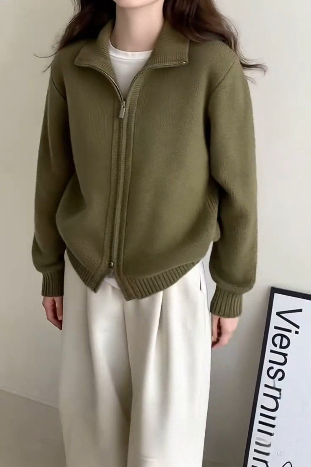 High Neck Zip Detail Sweater