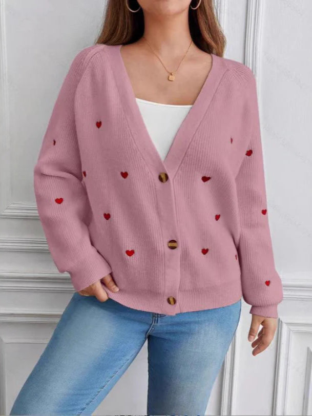 Heart Stitch V-Neck Knit Cardigan
