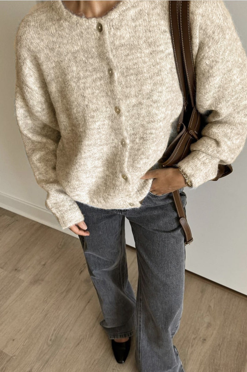 Soft Gray Retro Button Knit Cardigan