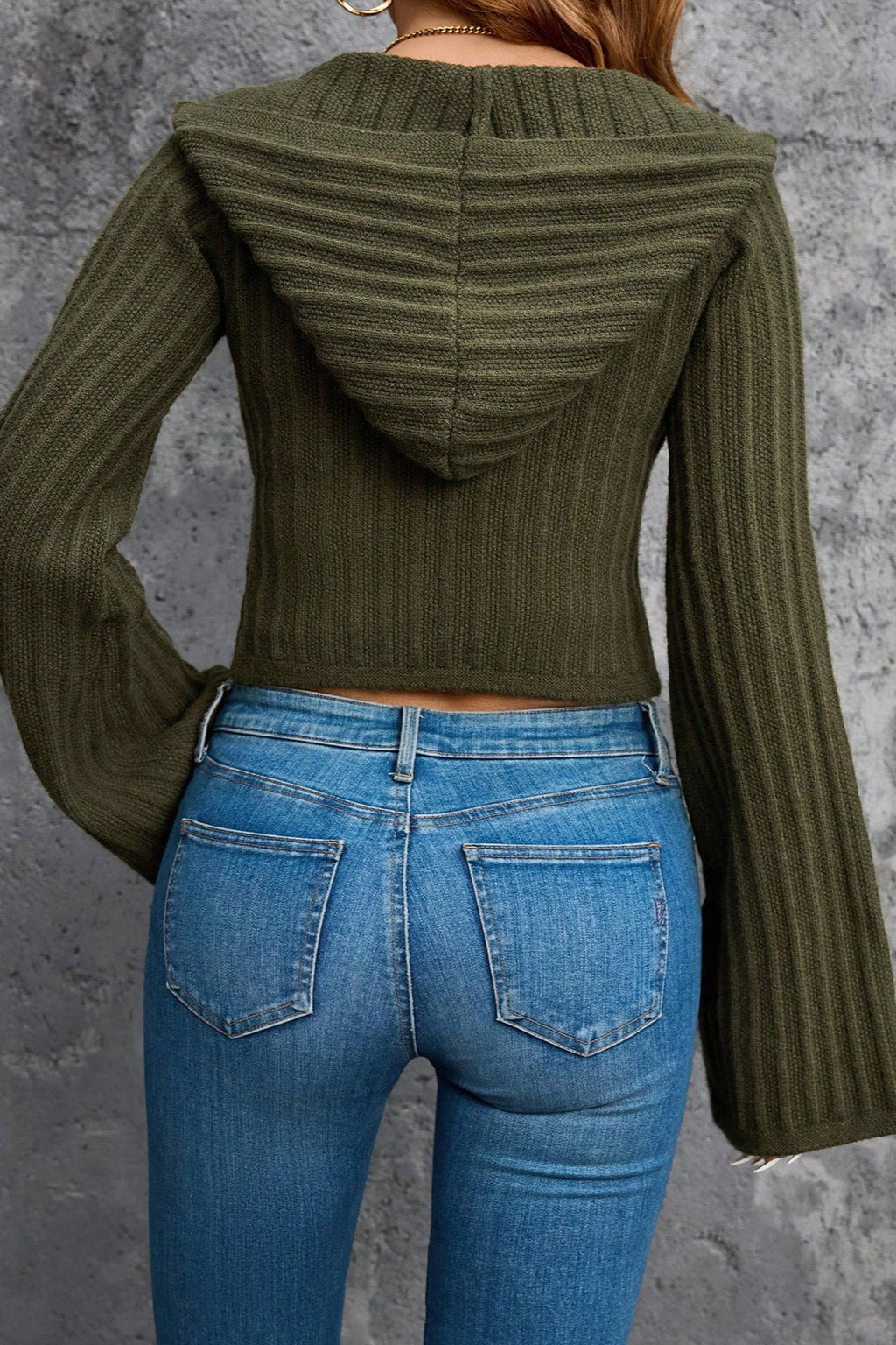 Hooded Cropped Button Knit Cardigan