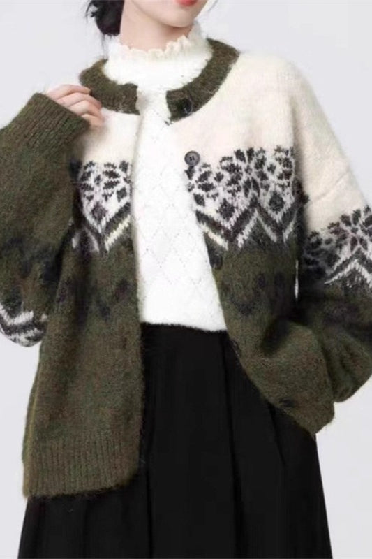 Nordic Holiday Snowflake Jacquard Cardigan