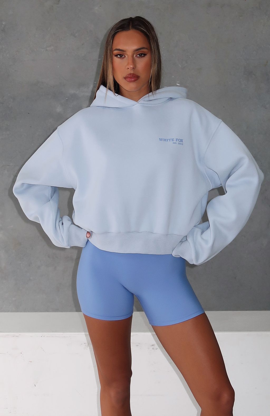 Serving Up Cropped Baby Blue Hoodie