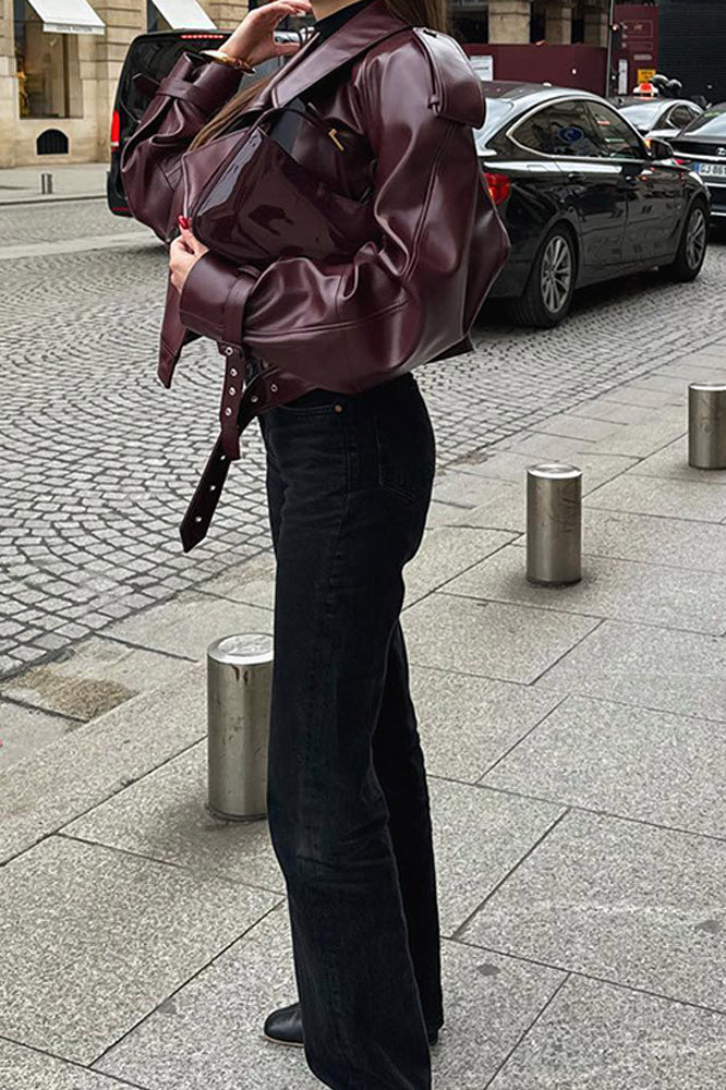 Burgundy Retro Moto Coat