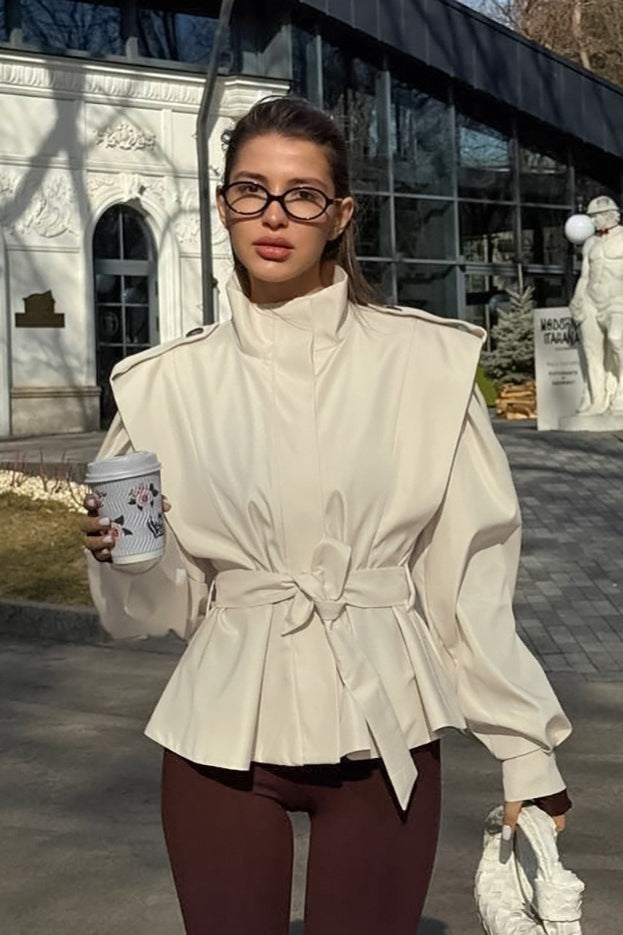 Tie-Waist Collared Long Sleeve Loose Trench Coat