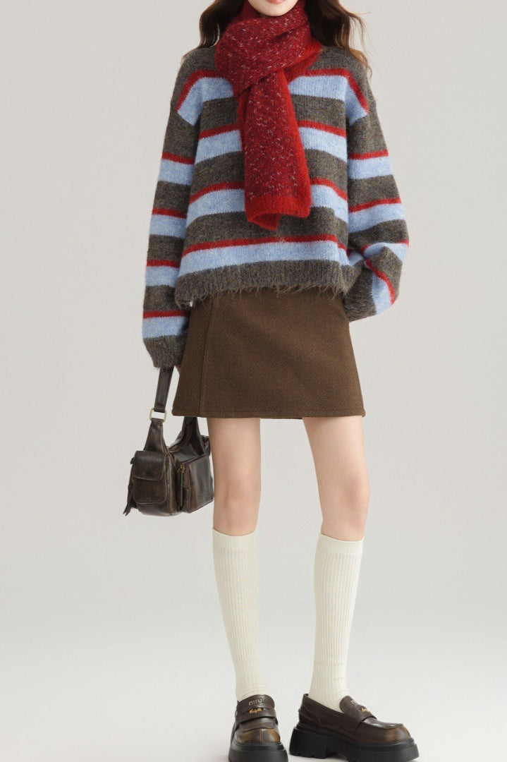 Crew Neck Patchwork Sweater
